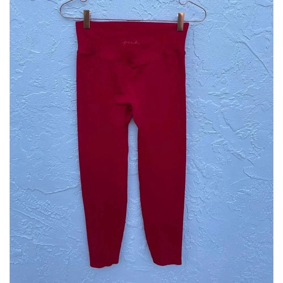 PINK Active Womens High Rise Crop Leggings Red Sz S - Picture 2 of 11